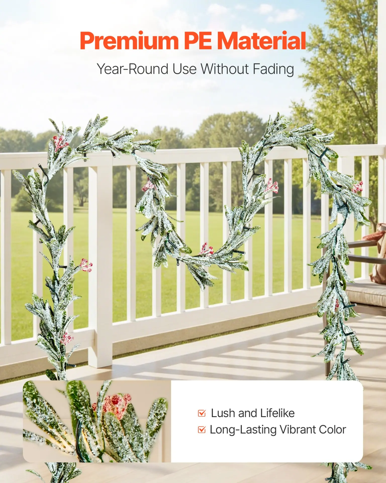 VEVOR Christmas Garland, 9-FT Realistic Greenery Decorated with Vines, Olive Leaves, and Berries, Evergreen Faux Garlands with Light String for Indoor Outdoor Xmas Decoration on Mantel Fireplace - Image 3