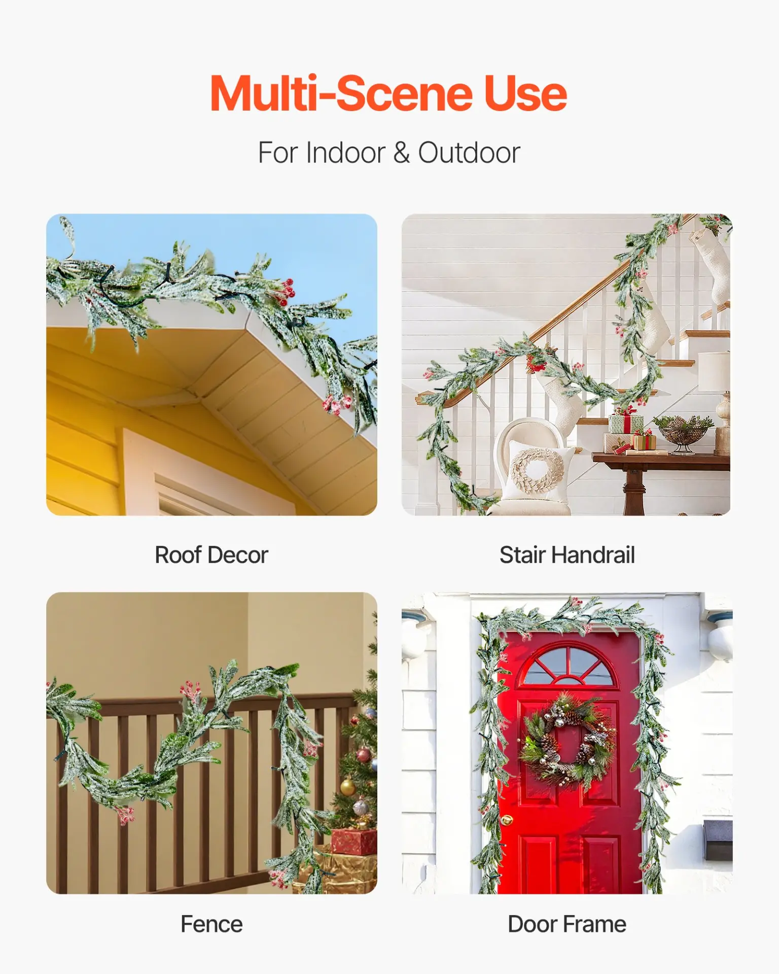 VEVOR Christmas Garland, 9-FT Realistic Greenery Decorated with Vines, Olive Leaves, and Berries, Evergreen Faux Garlands with Light String for Indoor Outdoor Xmas Decoration on Mantel Fireplace - Image 5