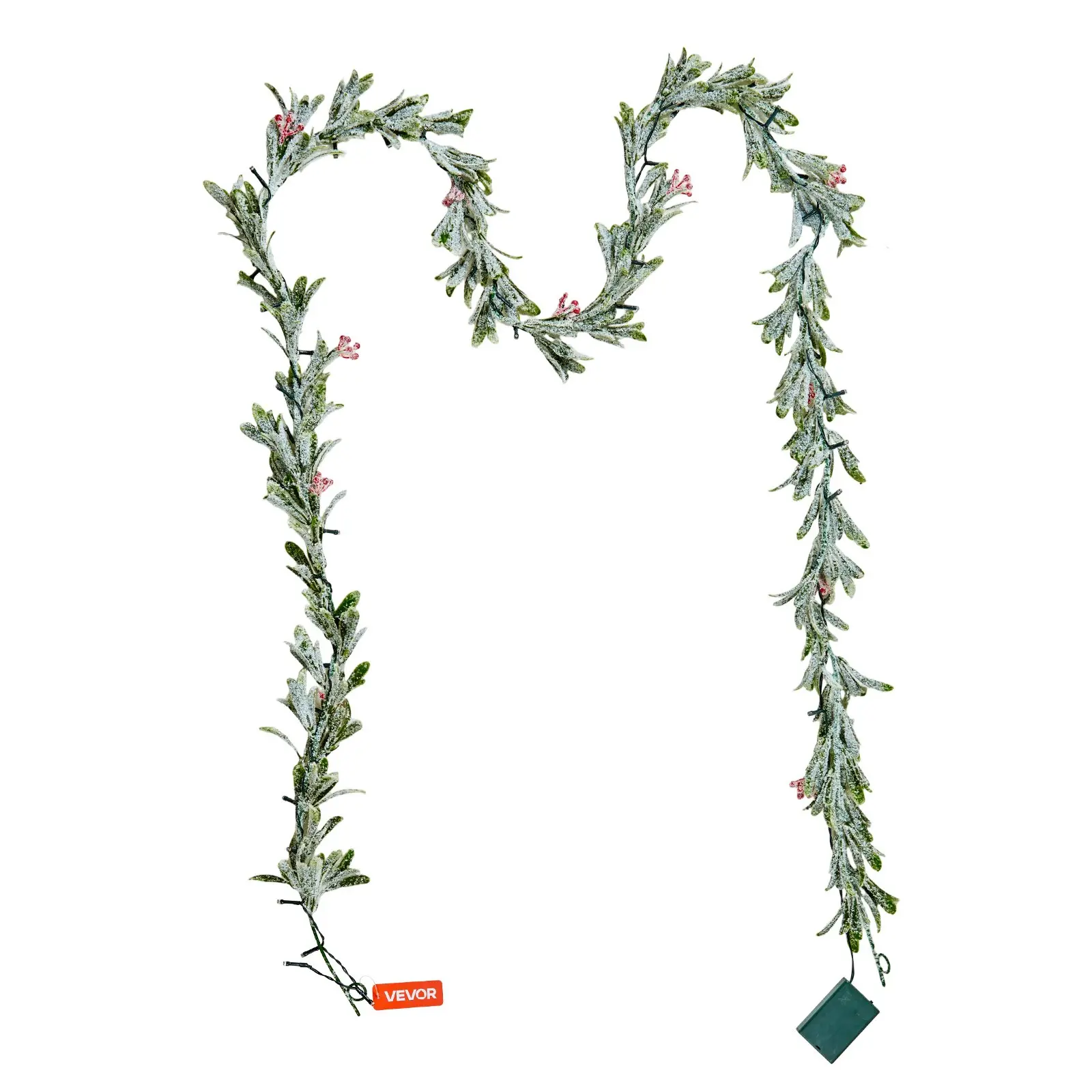 VEVOR Christmas Garland, 9-FT Realistic Greenery Decorated with Vines, Olive Leaves, and Berries, Evergreen Faux Garlands with Light String for Indoor Outdoor Xmas Decoration on Mantel Fireplace - Image 9
