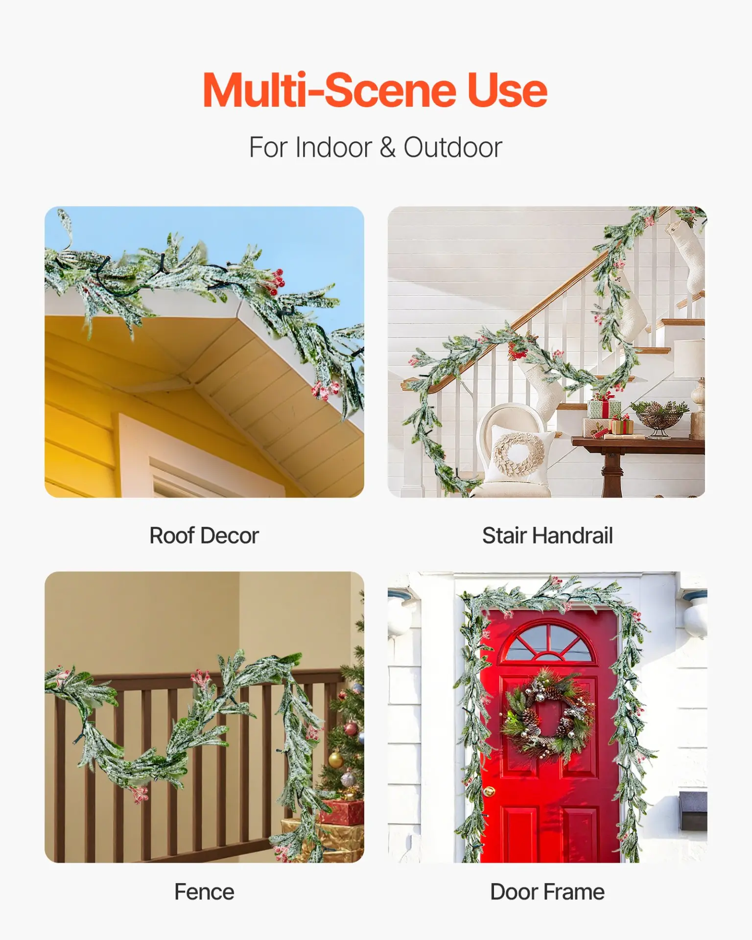 VEVOR Christmas Garland, 6.6-FT Realistic Greenery Decorated with Vines, Olive Leaves, and Berries, Evergreen Faux Garlands with Light String for Indoor Outdoor Xmas Decoration on Mantel Fireplace - Image 5