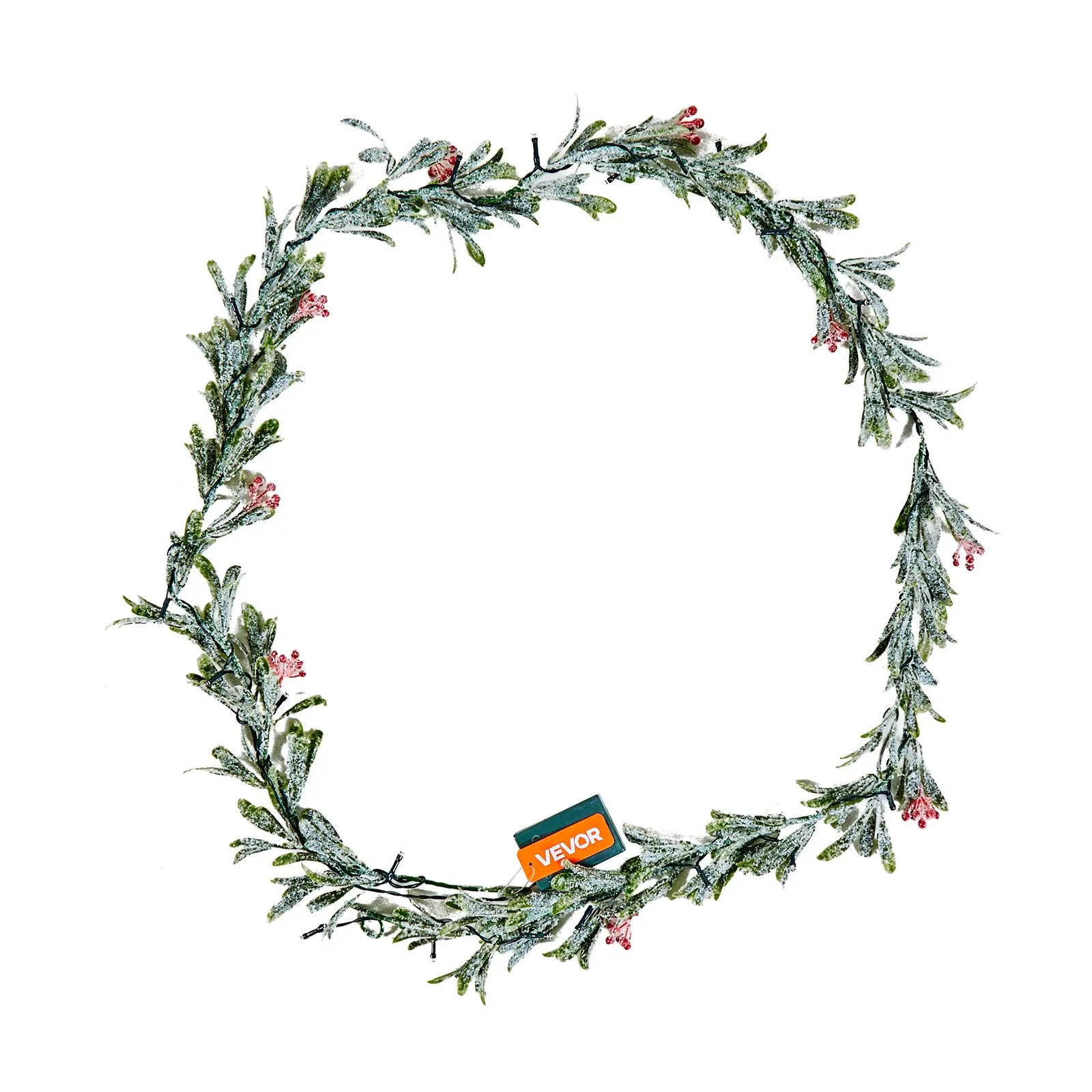 VEVOR Christmas Garland, 6.6-FT Realistic Greenery Decorated with Vines, Olive Leaves, and Berries, Evergreen Faux Garlands with Light String for Indoor Outdoor Xmas Decoration on Mantel Fireplace - Image 8