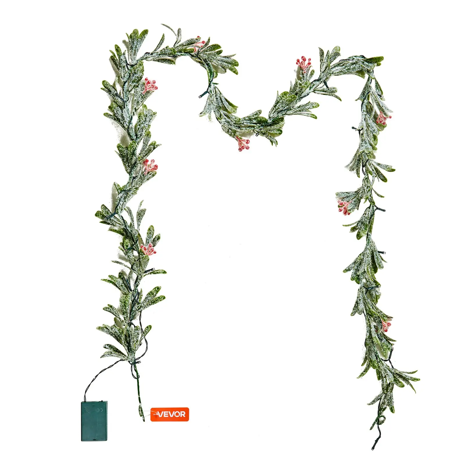 VEVOR Christmas Garland, 6.6-FT Realistic Greenery Decorated with Vines, Olive Leaves, and Berries, Evergreen Faux Garlands with Light String for Indoor Outdoor Xmas Decoration on Mantel Fireplace - Image 9