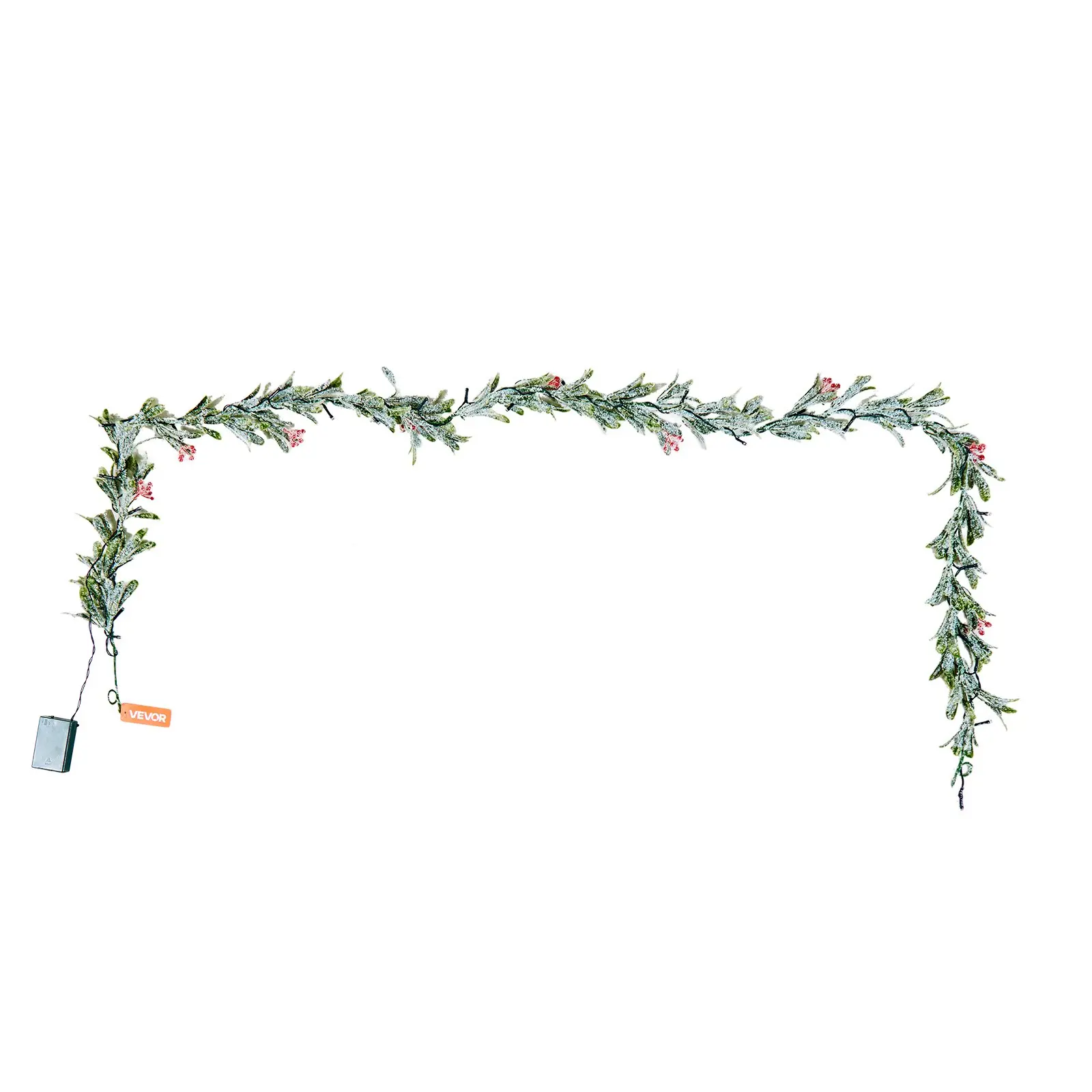 VEVOR Christmas Garland, 6.6-FT Realistic Greenery Decorated with Vines, Olive Leaves, and Berries, Evergreen Faux Garlands with Light String for Indoor Outdoor Xmas Decoration on Mantel Fireplace - Image 10