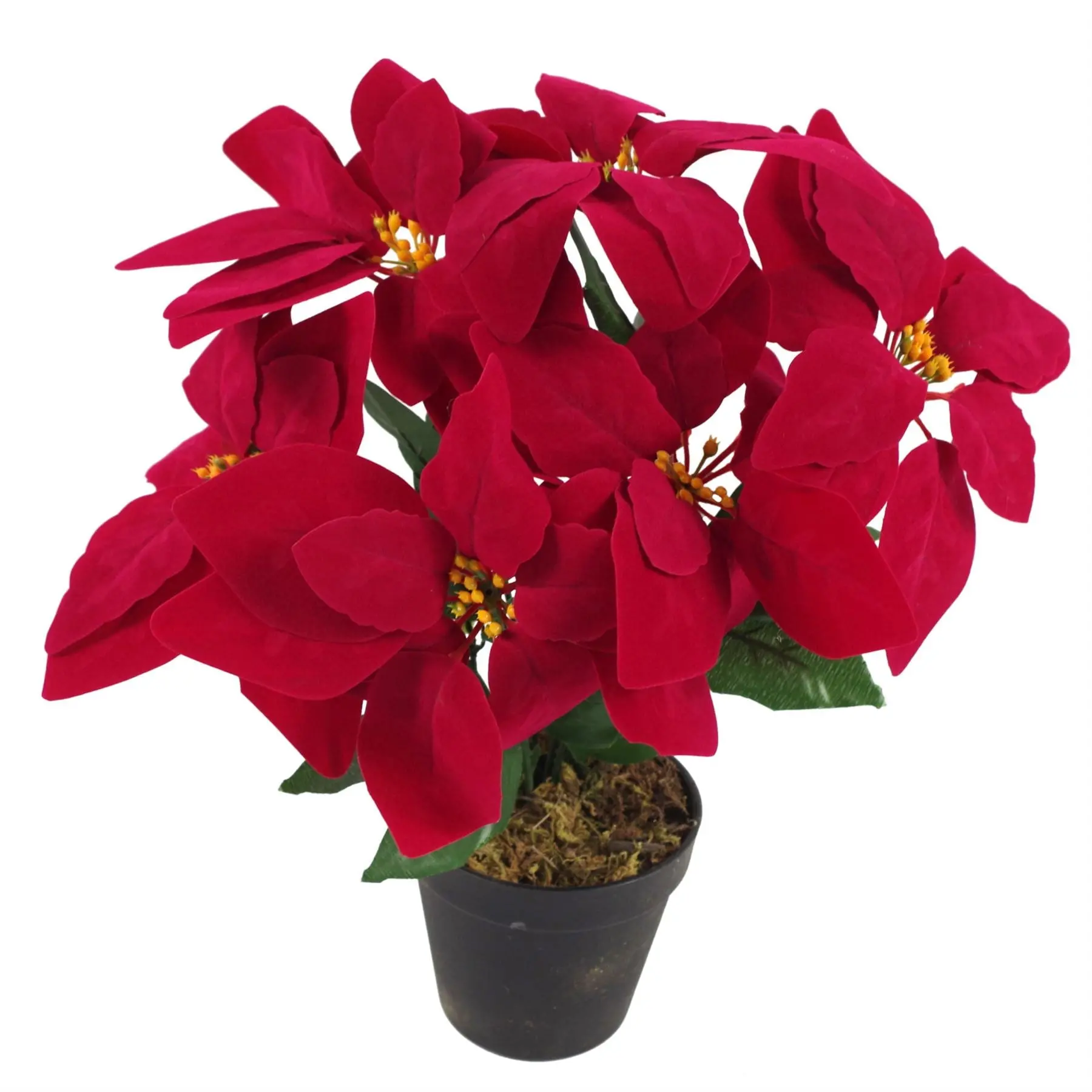 Christmas Poinsettias Artificial Silver Metal Planter - Image 3