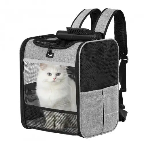 PTD2640 - Dogat Foldable And Durable Pet Backpack Carrier Travel Bag for Cats and Small Dogs - Grey