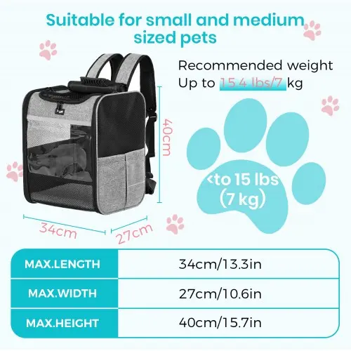 PTD2640 - Dogat Foldable And Durable Pet Backpack Carrier Travel Bag for Cats and Small Dogs - Grey - Image 3