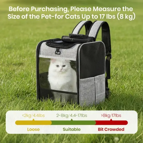 PTD2640 - Dogat Foldable And Durable Pet Backpack Carrier Travel Bag for Cats and Small Dogs - Grey - Image 4