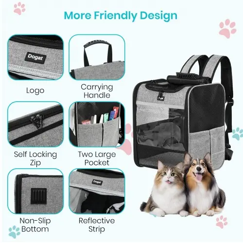 PTD2640 - Dogat Foldable And Durable Pet Backpack Carrier Travel Bag for Cats and Small Dogs - Grey - Image 5