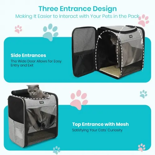 PTD2640 - Dogat Foldable And Durable Pet Backpack Carrier Travel Bag for Cats and Small Dogs - Grey - Image 6