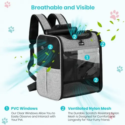 PTD2640 - Dogat Foldable And Durable Pet Backpack Carrier Travel Bag for Cats and Small Dogs - Grey - Image 7