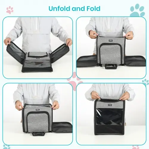 PTD2640 - Dogat Foldable And Durable Pet Backpack Carrier Travel Bag for Cats and Small Dogs - Grey - Image 8