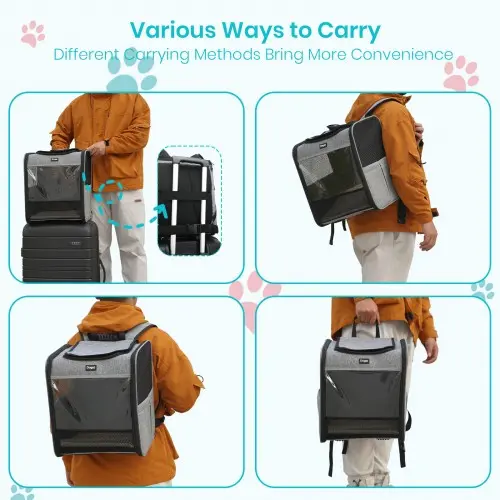 PTD2640 - Dogat Foldable And Durable Pet Backpack Carrier Travel Bag for Cats and Small Dogs - Grey - Image 9