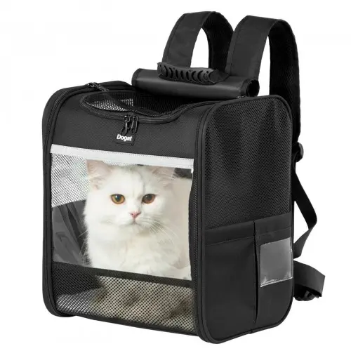 PTD2640 – Dogat Foldable And Durable Pet Backpack Carrier Travel Bag for Cats and Small Dogs – Black
