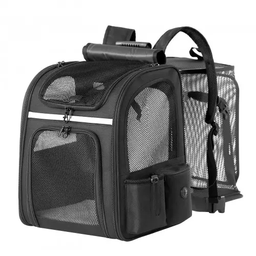 PTD2641 – Dogat Expandable And Foldable Pet Backpack Carrier with Ventilated Mesh Windows Comfortable & Secure Design – Black