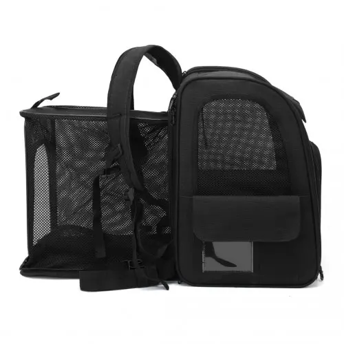 PTD2441 - Dogat Expandable And Foldable Pet Backpack Carrier with Ventilated Mesh Windows Comfortable & Secure Design - Black - Image 4