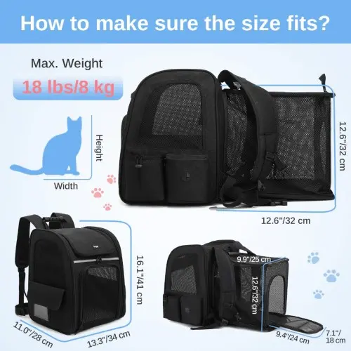 PTD2441 - Dogat Expandable And Foldable Pet Backpack Carrier with Ventilated Mesh Windows Comfortable & Secure Design - Black - Image 6