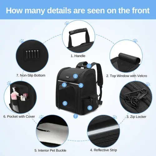 PTD2441 - Dogat Expandable And Foldable Pet Backpack Carrier with Ventilated Mesh Windows Comfortable & Secure Design - Black - Image 7