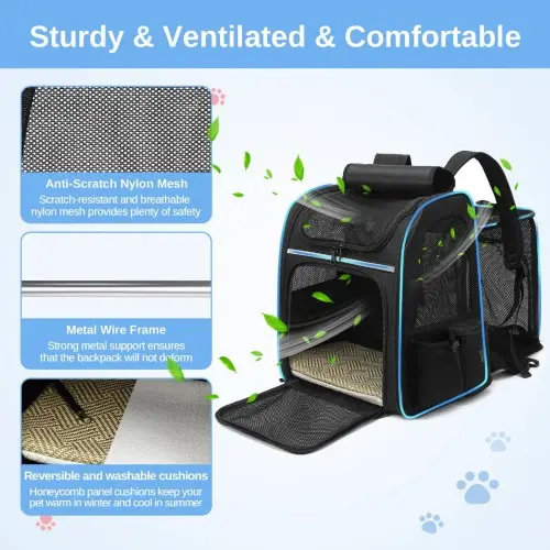 PTD2441 - Dogat Expandable And Foldable Pet Backpack Carrier with Ventilated Mesh Windows Comfortable & Secure Design - Black - Image 9