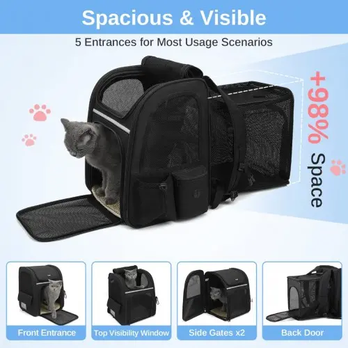 PTD2441 - Dogat Expandable And Foldable Pet Backpack Carrier with Ventilated Mesh Windows Comfortable & Secure Design - Black - Image 10