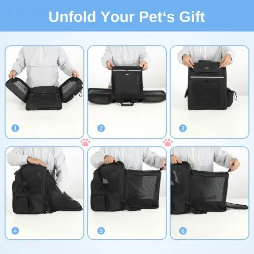 PTD2441 - Dogat Expandable And Foldable Pet Backpack Carrier with Ventilated Mesh Windows Comfortable & Secure Design - Black - Image 11