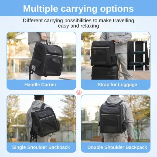 PTD2441 - Dogat Expandable And Foldable Pet Backpack Carrier with Ventilated Mesh Windows Comfortable & Secure Design - Black - Image 12