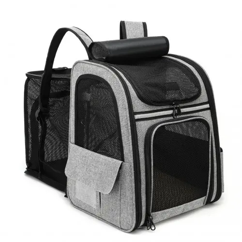 PTD2441 – Dogat Expandable And Foldable Pet Backpack Carrier with Ventilated Mesh Windows Comfortable & Secure Design – Grey