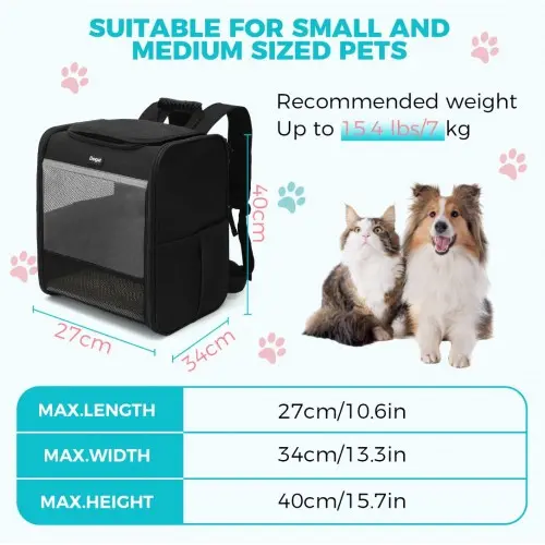 PTD2440 - Dogat Foldable And Durable Pet Backpack Carrier Travel Bag for Cats and Small Dogs - Black - Image 5