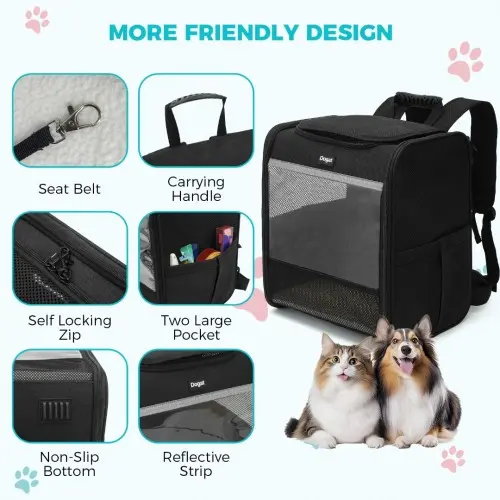 PTD2440 - Dogat Foldable And Durable Pet Backpack Carrier Travel Bag for Cats and Small Dogs - Black - Image 6