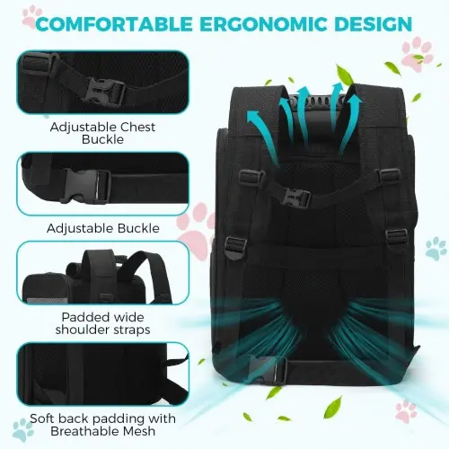 PTD2440 - Dogat Foldable And Durable Pet Backpack Carrier Travel Bag for Cats and Small Dogs - Black - Image 8