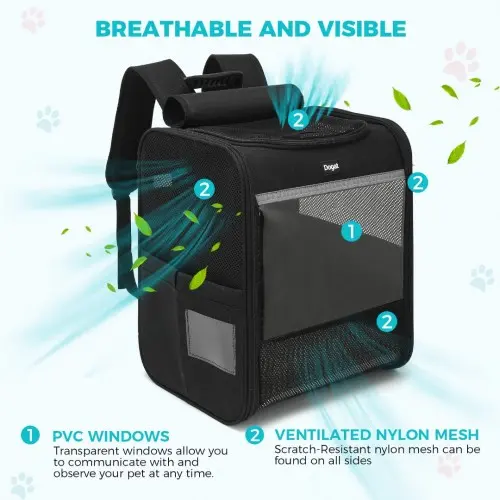 PTD2440 - Dogat Foldable And Durable Pet Backpack Carrier Travel Bag for Cats and Small Dogs - Black - Image 9