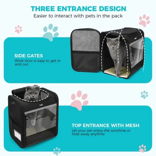 PTD2440 - Dogat Foldable And Durable Pet Backpack Carrier Travel Bag for Cats and Small Dogs - Black - Image 10