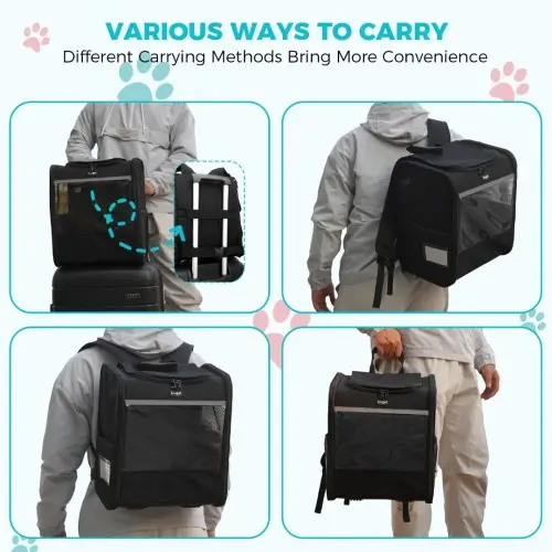 PTD2440 - Dogat Foldable And Durable Pet Backpack Carrier Travel Bag for Cats and Small Dogs - Black - Image 12