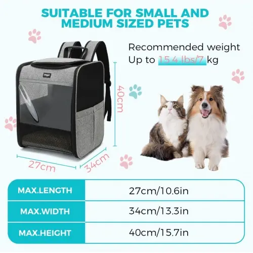 PTD2440 - Dogat Foldable And Durable Pet Backpack Carrier Travel Bag for Cats and Small Dogs - Grey - Image 5