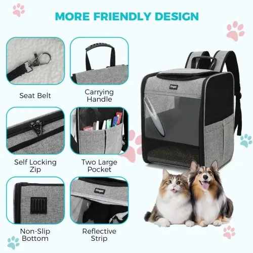 PTD2440 - Dogat Foldable And Durable Pet Backpack Carrier Travel Bag for Cats and Small Dogs - Grey - Image 6