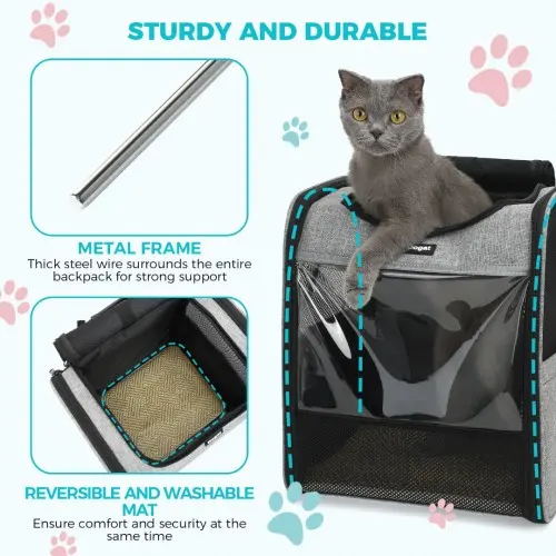 PTD2440 - Dogat Foldable And Durable Pet Backpack Carrier Travel Bag for Cats and Small Dogs - Grey - Image 7