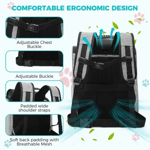 PTD2440 - Dogat Foldable And Durable Pet Backpack Carrier Travel Bag for Cats and Small Dogs - Grey - Image 8