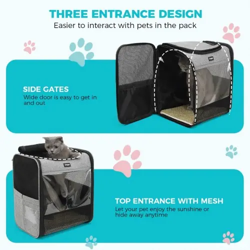PTD2440 - Dogat Foldable And Durable Pet Backpack Carrier Travel Bag for Cats and Small Dogs - Grey - Image 9