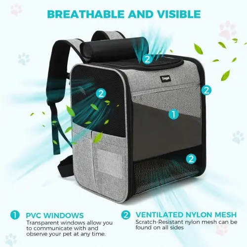 PTD2440 - Dogat Foldable And Durable Pet Backpack Carrier Travel Bag for Cats and Small Dogs - Grey - Image 10