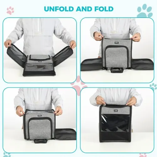 PTD2440 - Dogat Foldable And Durable Pet Backpack Carrier Travel Bag for Cats and Small Dogs - Grey - Image 11