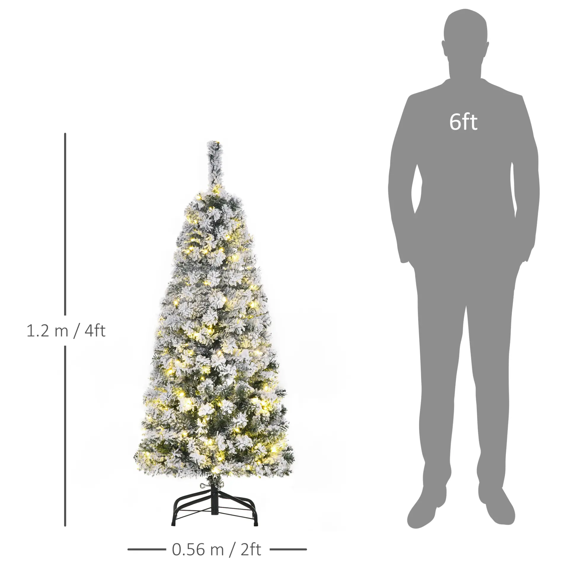 HOMCOM 4FT Prelit Artificial Snow Flocked Christmas Tree with Warm White LED Light, Holiday Home Xmas Decoration, Green White - Image 3