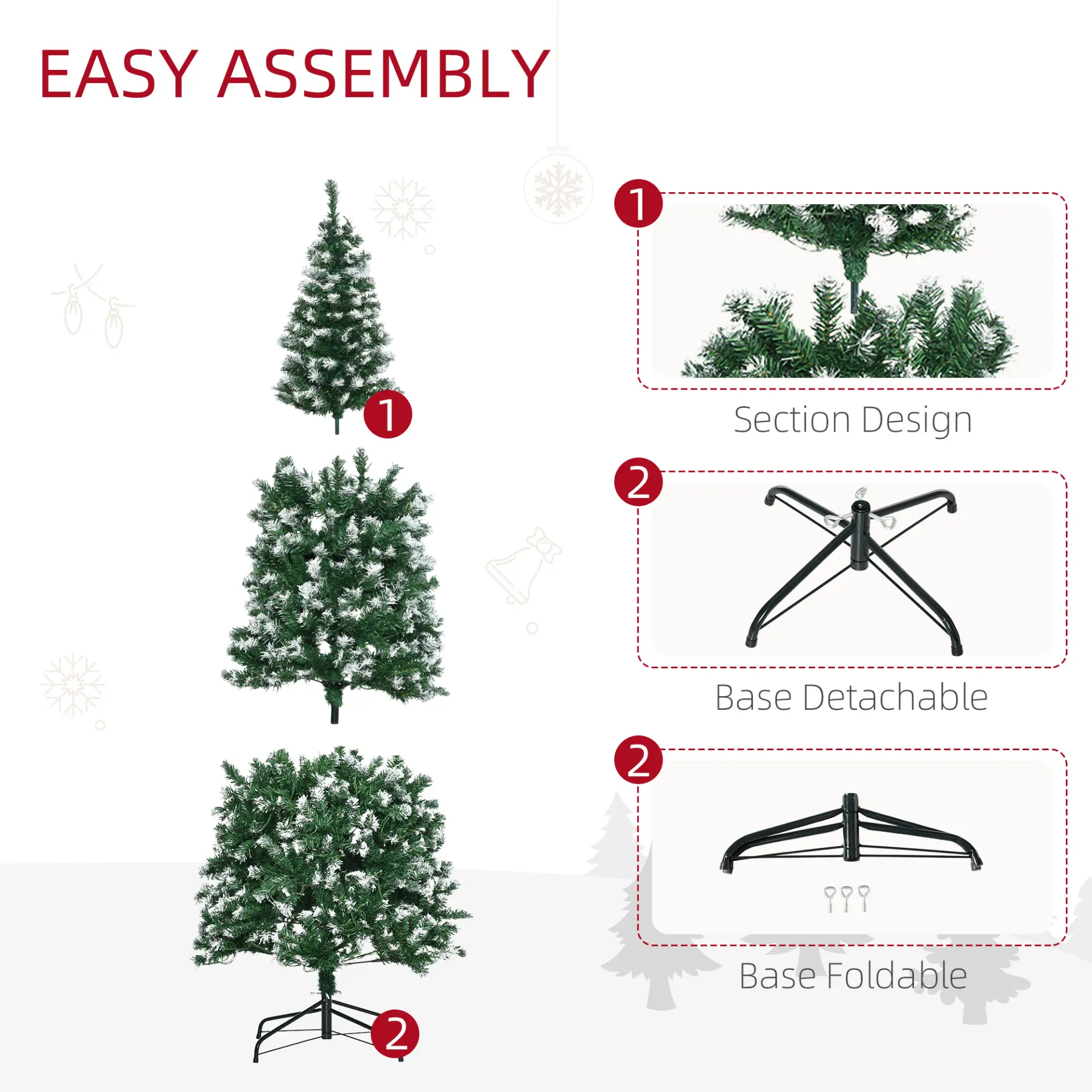 HOMCOM 6FT Tall Prelit Pencil Slim Artificial Christmas Tree with Realistic Branches, 300 Colourful LED Lights and 618 Tips, Xmas Decoration, Green - Image 6