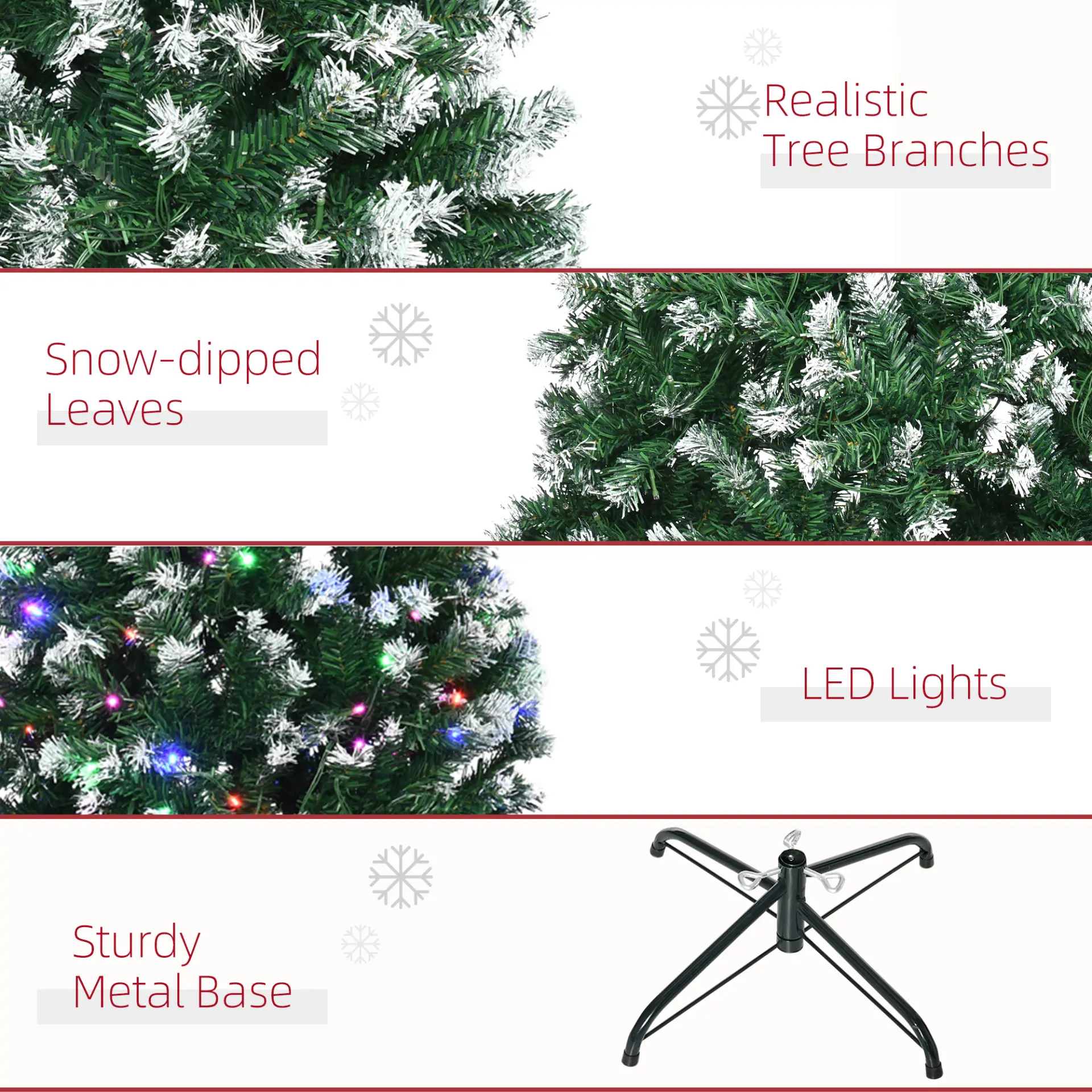HOMCOM 6FT Tall Prelit Pencil Slim Artificial Christmas Tree with Realistic Branches, 300 Colourful LED Lights and 618 Tips, Xmas Decoration, Green - Image 7