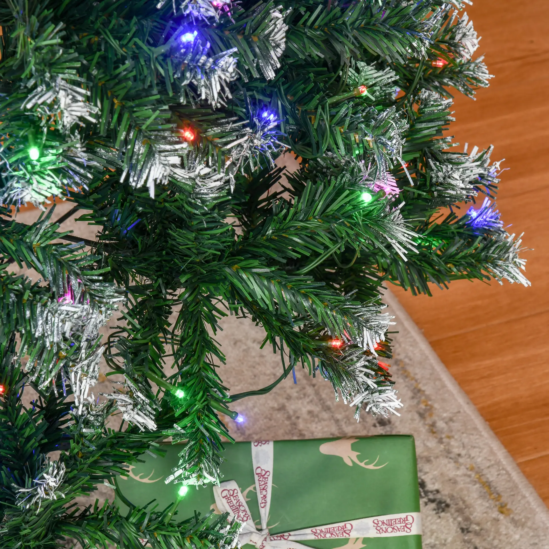 HOMCOM 6FT Tall Prelit Pencil Slim Artificial Christmas Tree with Realistic Branches, 300 Colourful LED Lights and 618 Tips, Xmas Decoration, Green - Image 8
