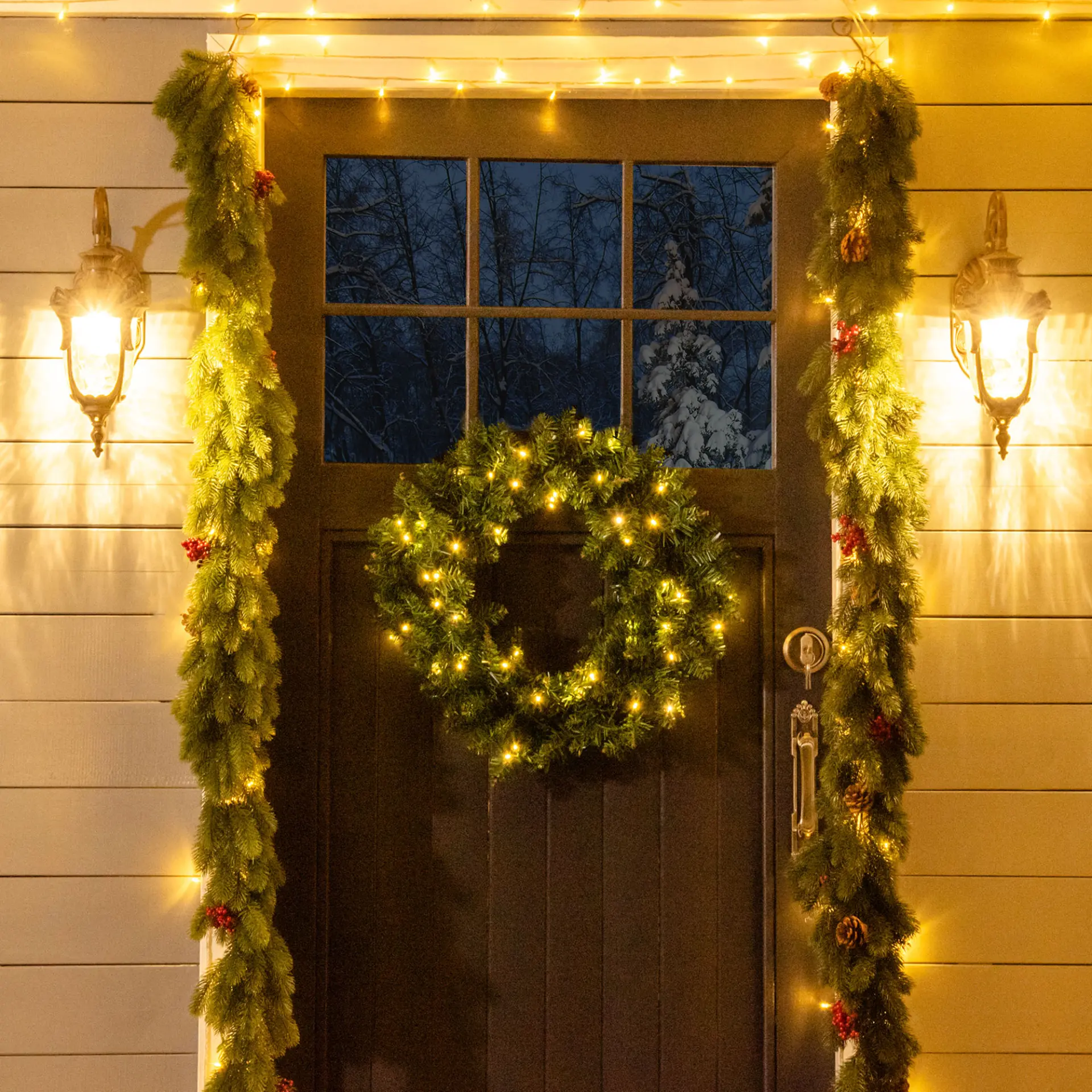 HOMCOM 55CM Pre-lit Christmas Wreath with 50 Warm White LED Ideal Xmas Artificial Door Decoration - Image 2