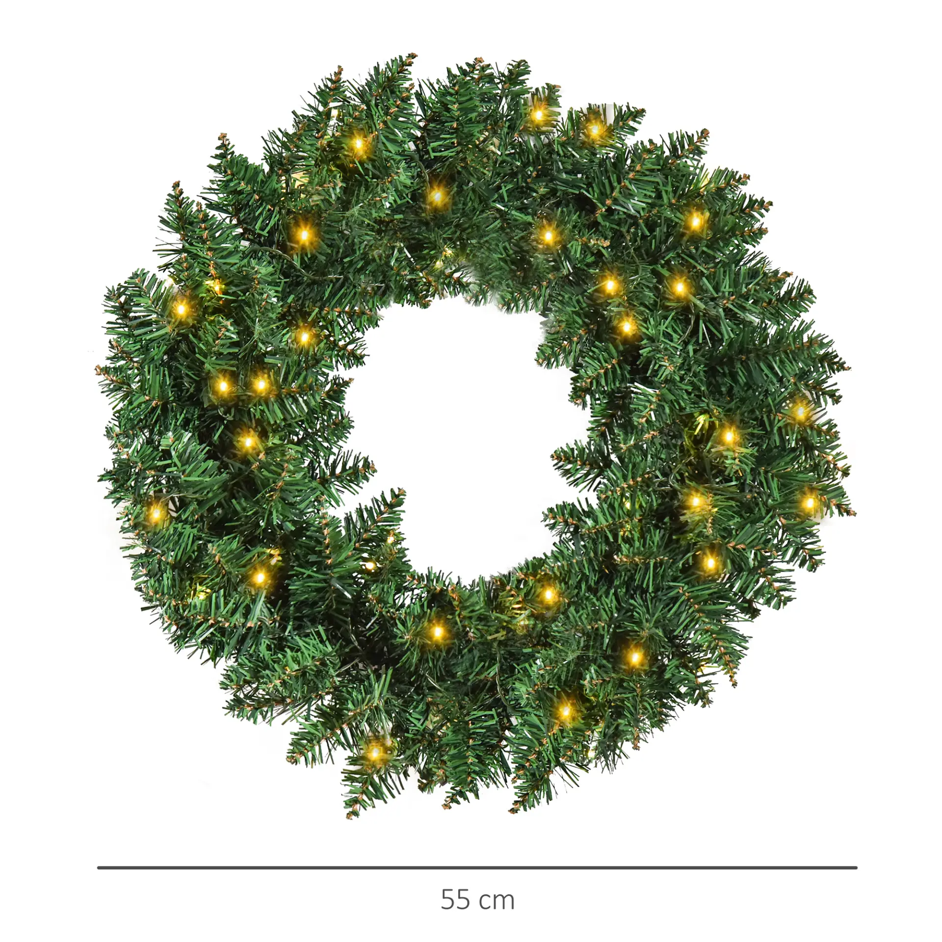 HOMCOM 55CM Pre-lit Christmas Wreath with 50 Warm White LED Ideal Xmas Artificial Door Decoration - Image 3