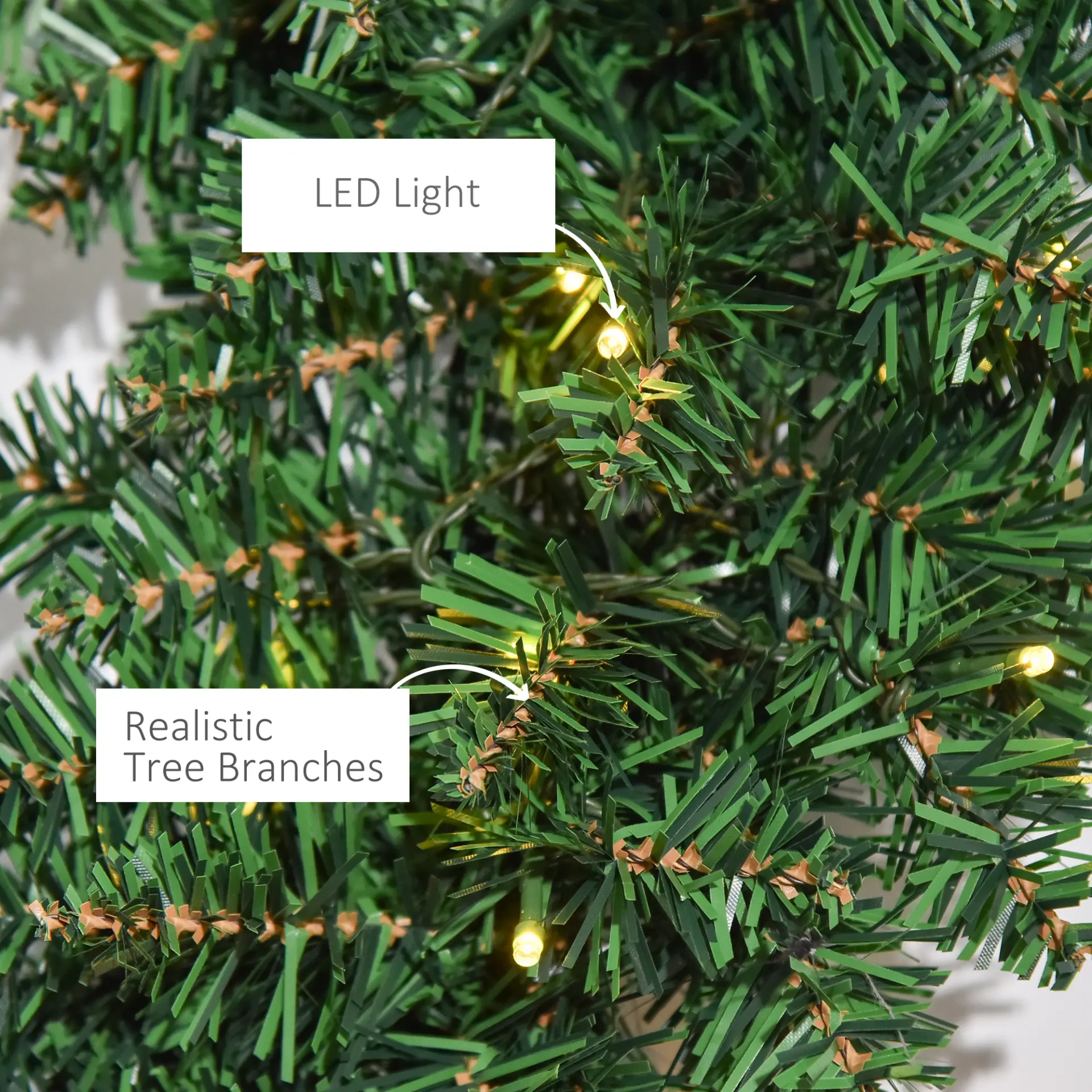 HOMCOM 55CM Pre-lit Christmas Wreath with 50 Warm White LED Ideal Xmas Artificial Door Decoration - Image 7