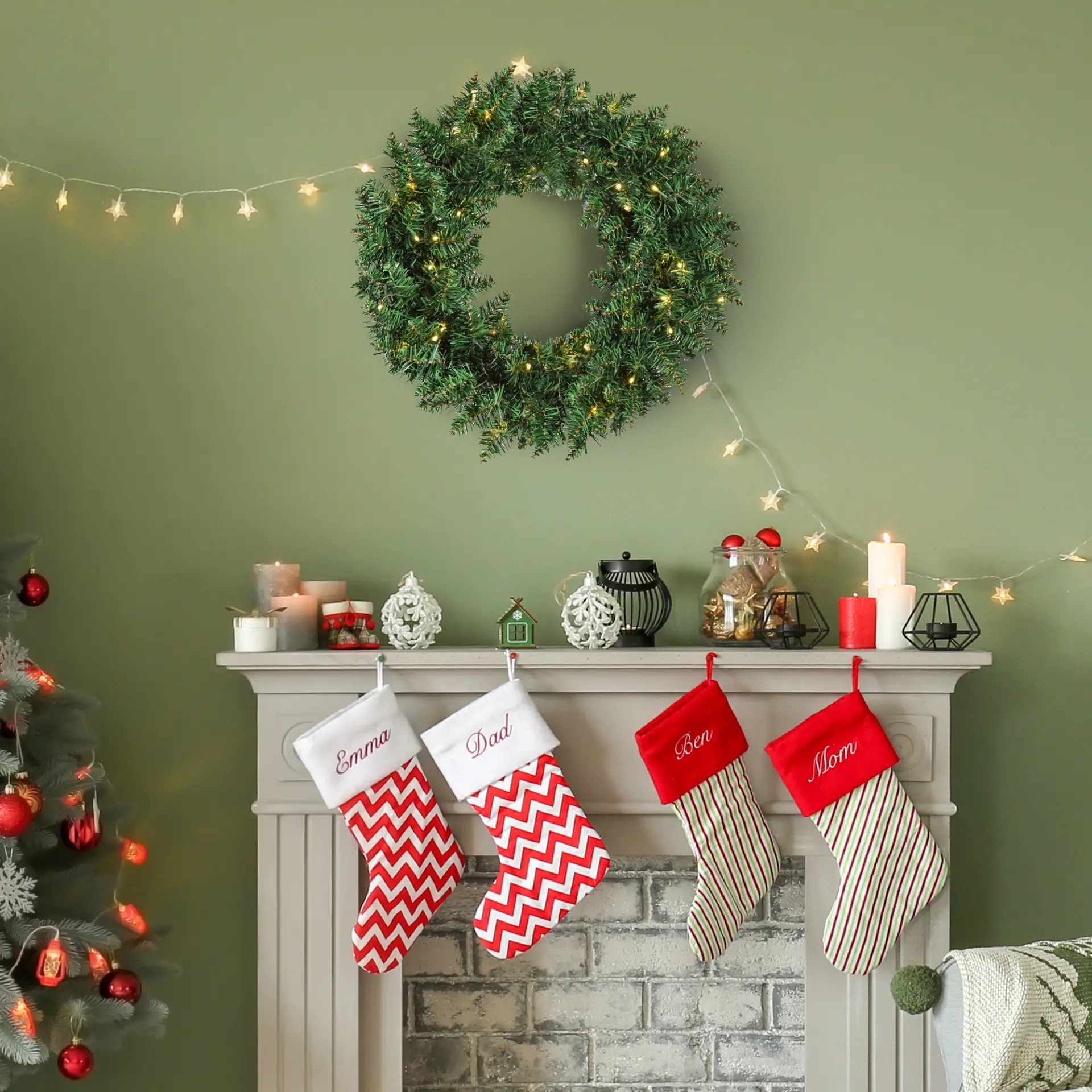 HOMCOM 55CM Pre-lit Christmas Wreath with 50 Warm White LED Ideal Xmas Artificial Door Decoration - Image 8