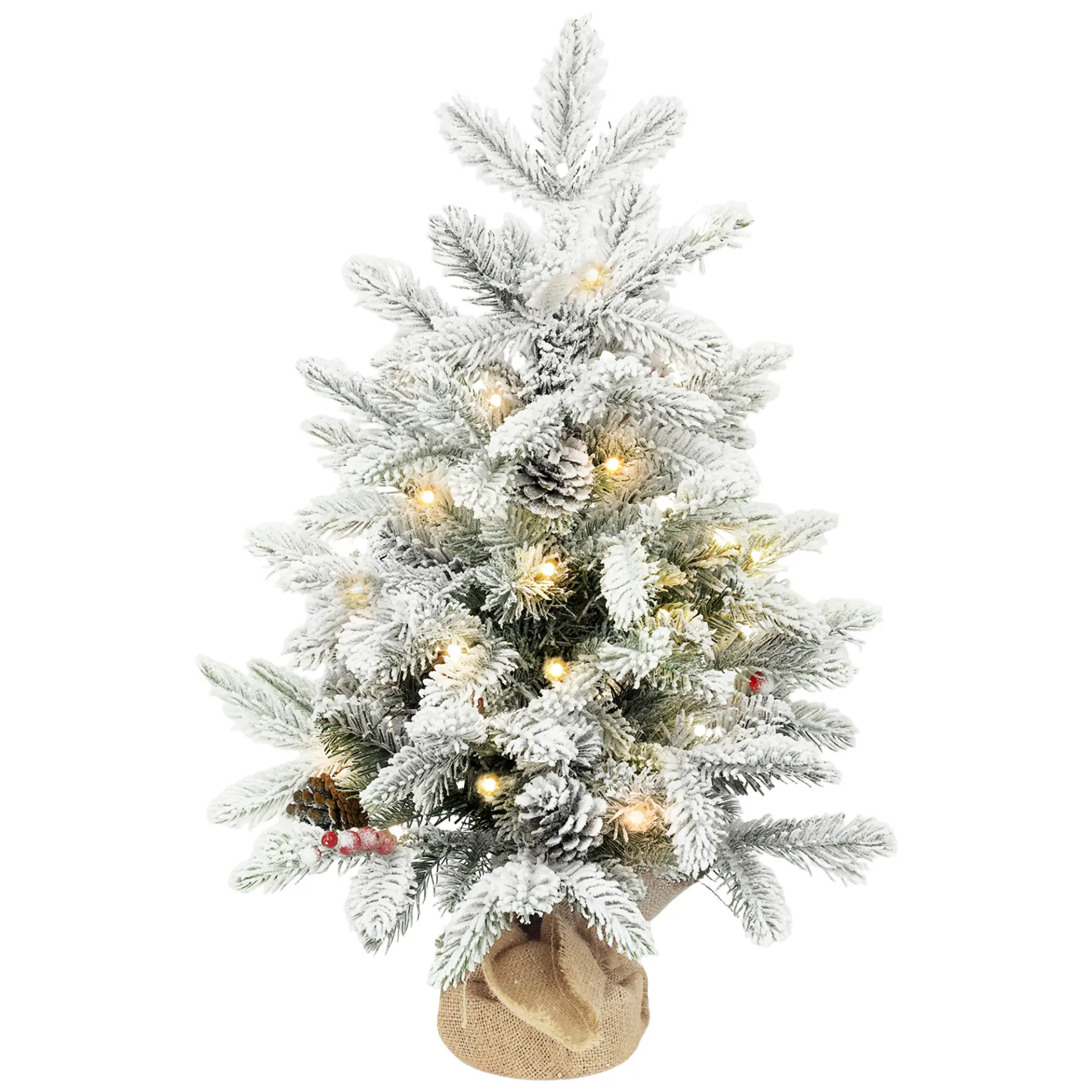 Snow-Flocked Mini Tree with LEDs, 60cm