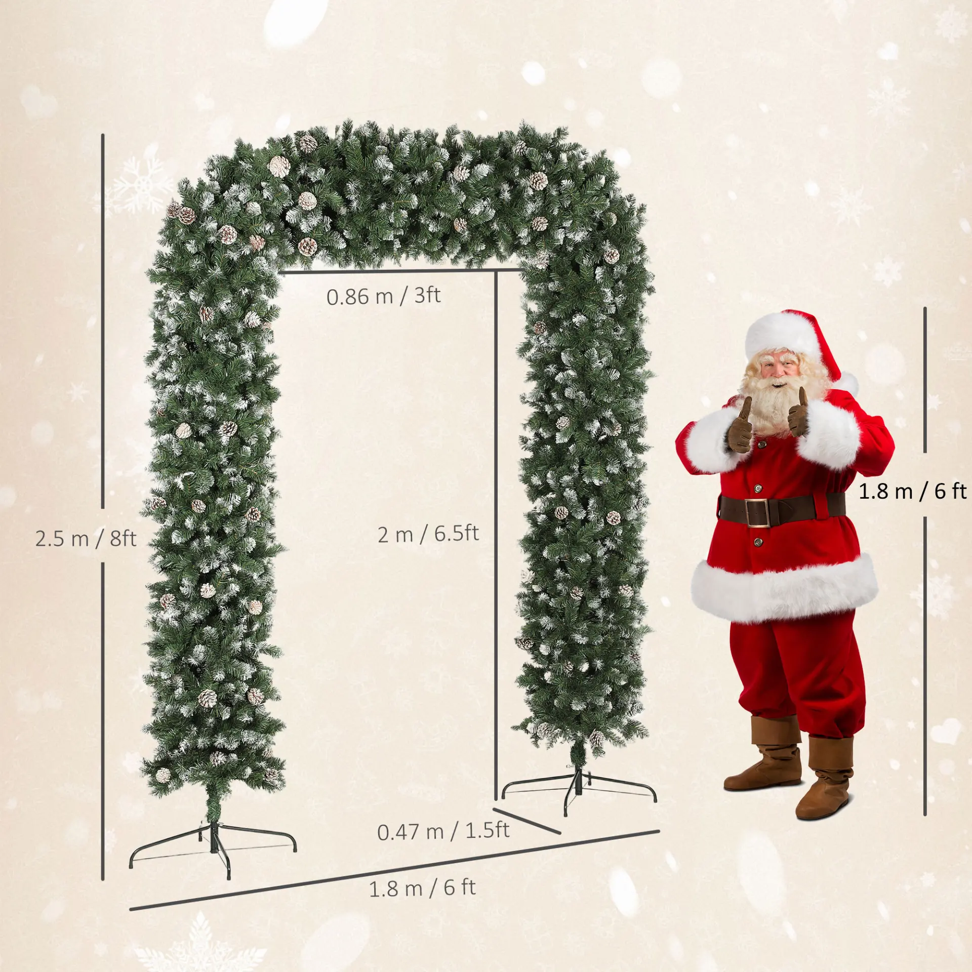 HOMCOM 8.2 ft Snow Frosted Christmas Tree Arch, Christmas Arch Doorway Decor with 1800 Tips and 91 Pinecones, Artificial Xmas Tree with Metal Stand for Indoor, Green - Image 3