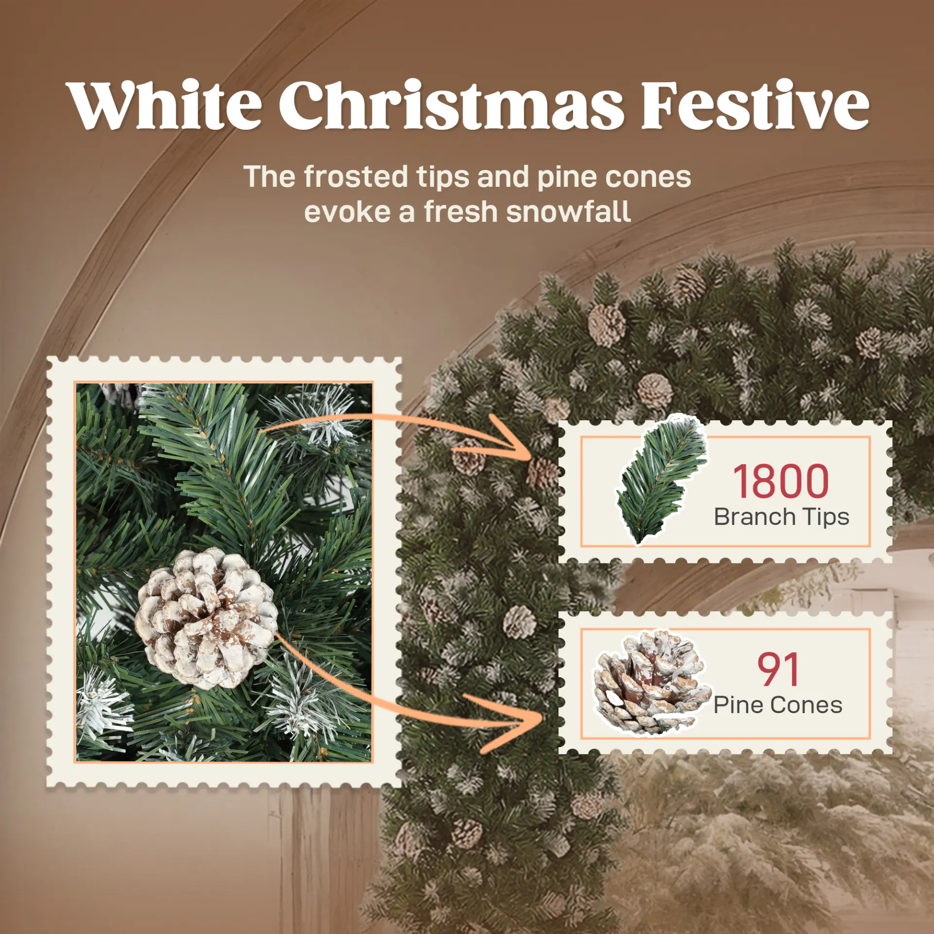 HOMCOM 8.2 ft Snow Frosted Christmas Tree Arch, Christmas Arch Doorway Decor with 1800 Tips and 91 Pinecones, Artificial Xmas Tree with Metal Stand for Indoor, Green - Image 6